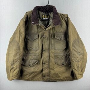 Barbour Sapper Jacket Mens Medium Green Waxed Field Coat Barn Chore Hood